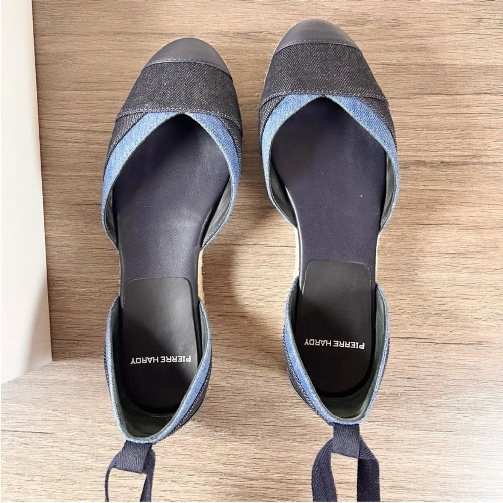Pierre Hardy Bauhaus Beach Denim d’Orsay Ankle Tie Espadrilles Size 38